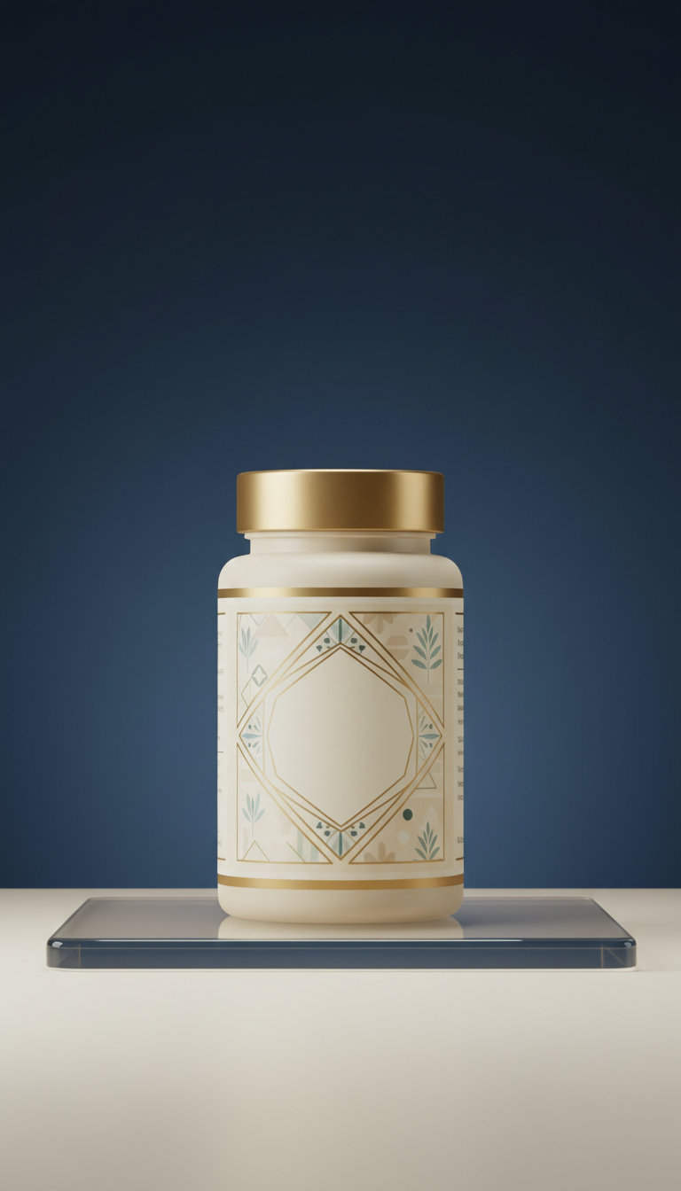Anti-aging supplement with gold-accented bottle